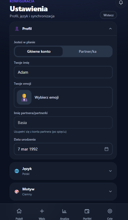 Ustawienia GrapeVest — profil i rola w planie